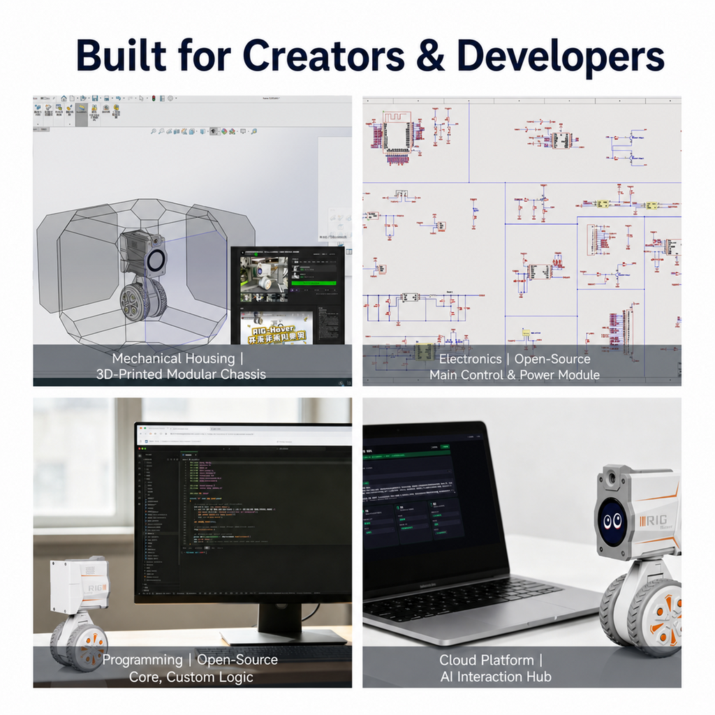 RIG Hover Fully Open-Source 3D-Printed Programmable AI Companion Robot Maker DIY Kit