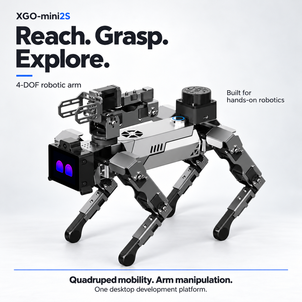 XGO-mini2S with LiDAR AI Robot Dog with Raspberry Pi CM5 & 4-DOF Robotic Arm