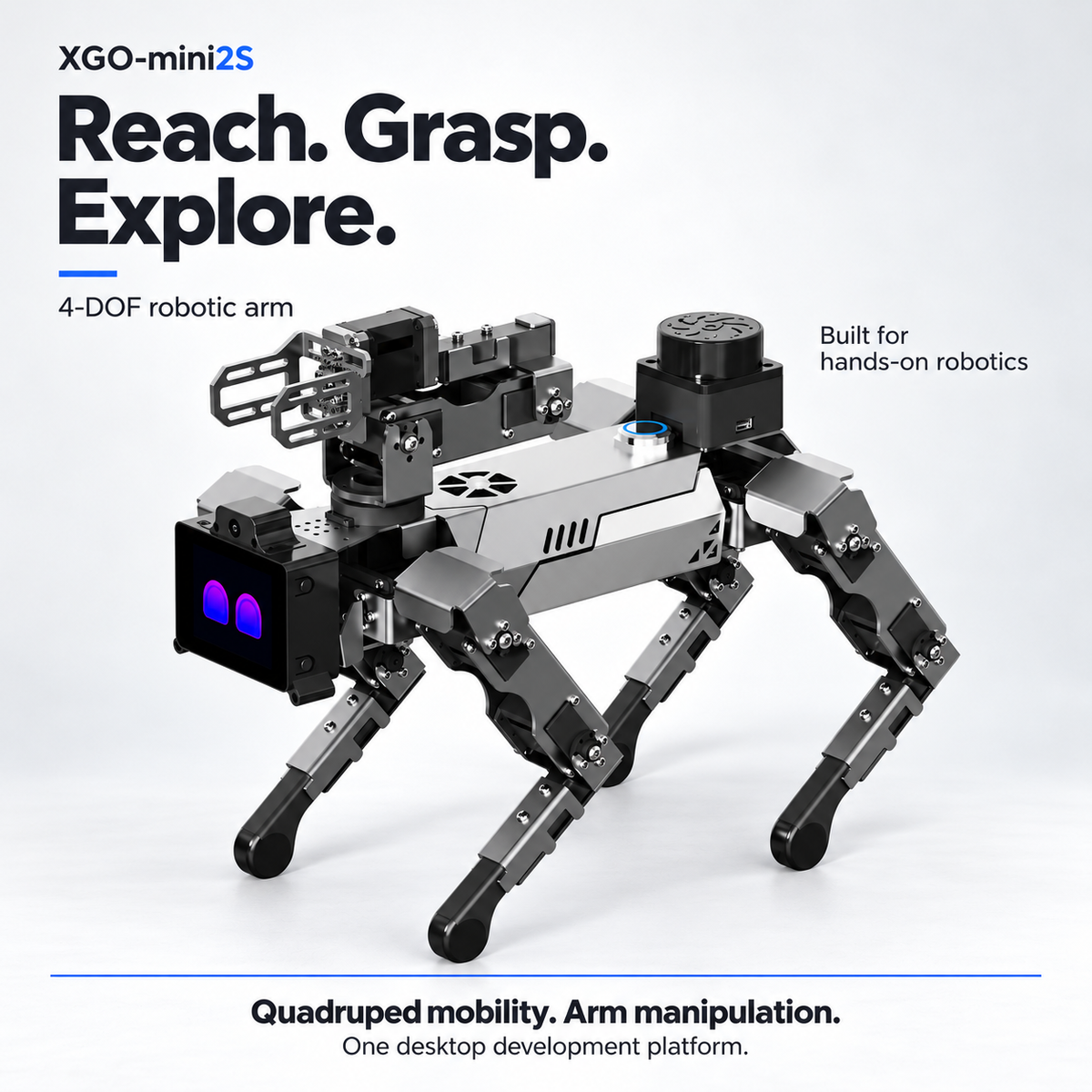 XGO-mini2S with LiDAR AI Robot Dog with Raspberry Pi CM5 & 4-DOF Robotic Arm