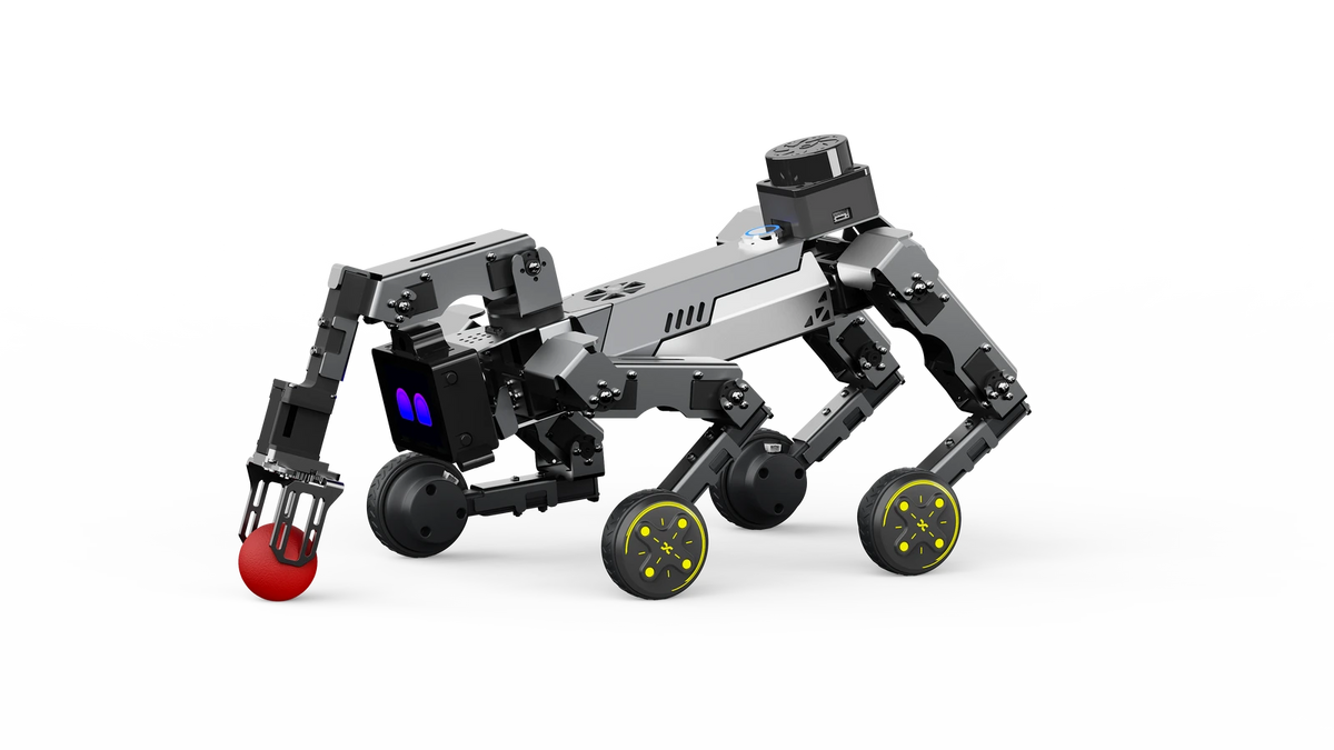 XGO-mini2SW with LiDAR arm reaching toward a red ball