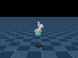 Official luwu_mjlab simulation example of a robot recovering to an upright posture